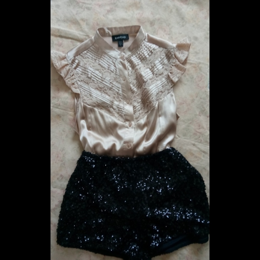 VINTAGE Black Sequin High Waist Tap Pants SZ L